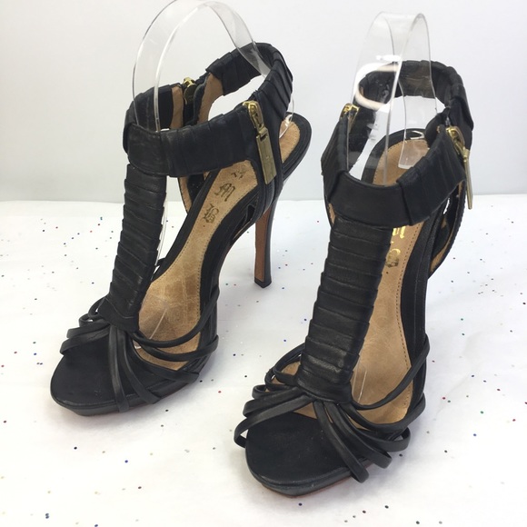 L.A.M.B. Shoes - L A M B Gwen Stefani size 9 black strappy 5” high heels leather